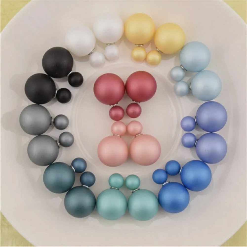 Large Oversized Double Ball Satin Matte Light Yellow Shell Pearl Stud Earrings - Picture 7 of 16